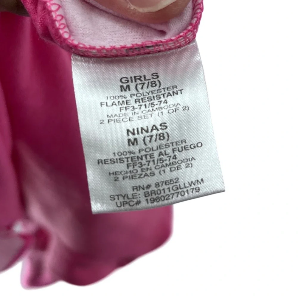 NWOT‎ Barbie Girls Pink Pajama Set 2 Piece Fleece Bow Logo Size Medium 7/8